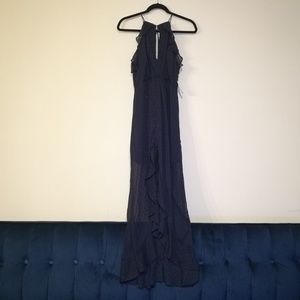 ASTR The Label | Navy Sparkle High Low Halter Gown